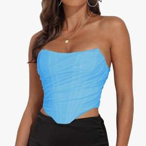 Vintage Strapless Open Back Boned Mesh Bustier Corset Bodyshaper Crop Top